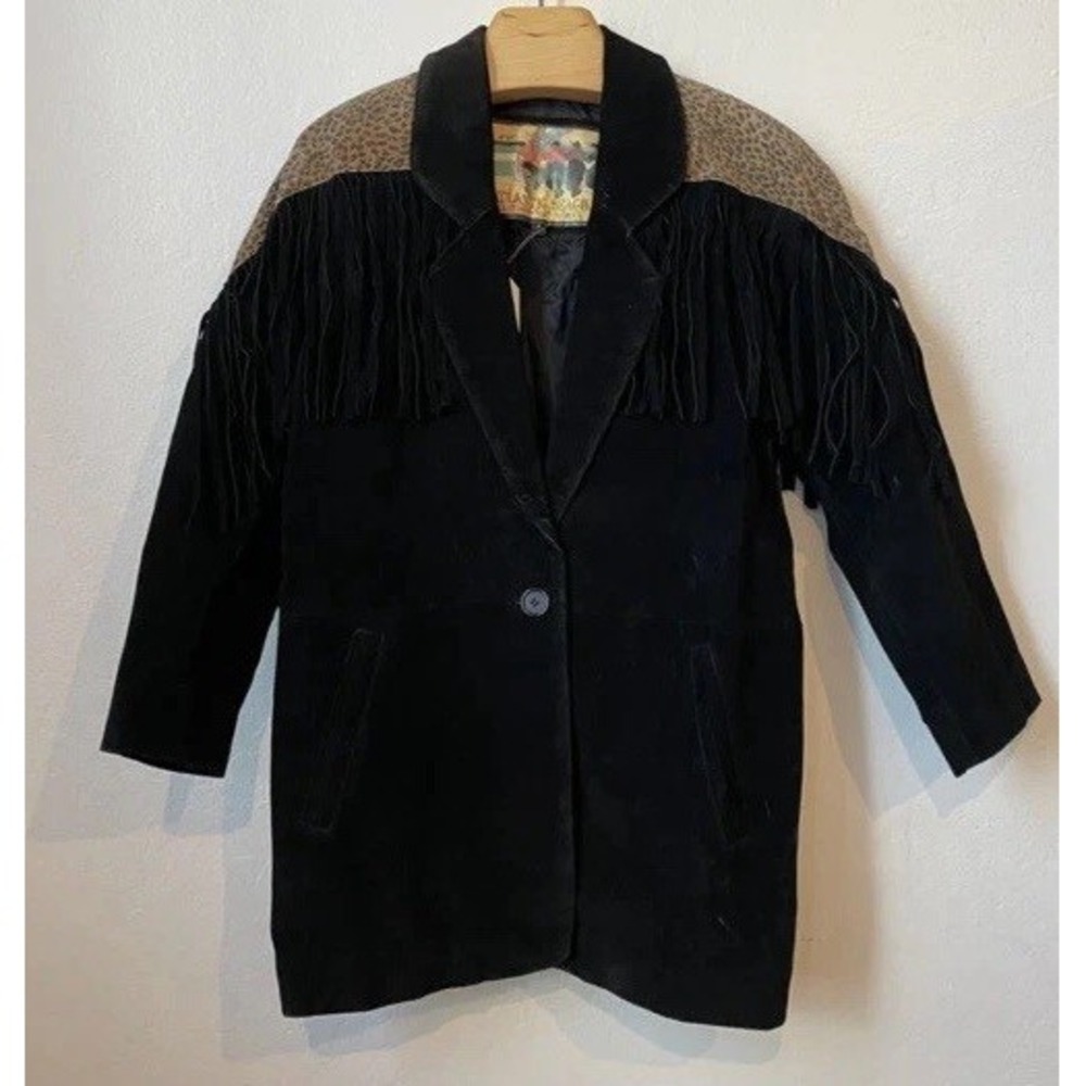 NWT! Cheeta Print Fringe Suede Jacket Women's Large Retail $188.00